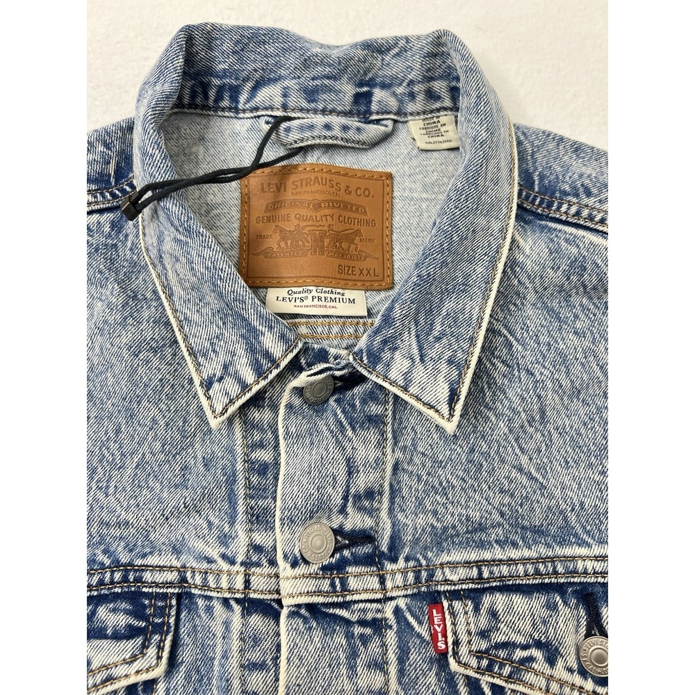 Levis Denim Jean Jacket Men XXL Light Blue Trucker Button Up Red Tab S40116 NWOT - Picture 3 of 9